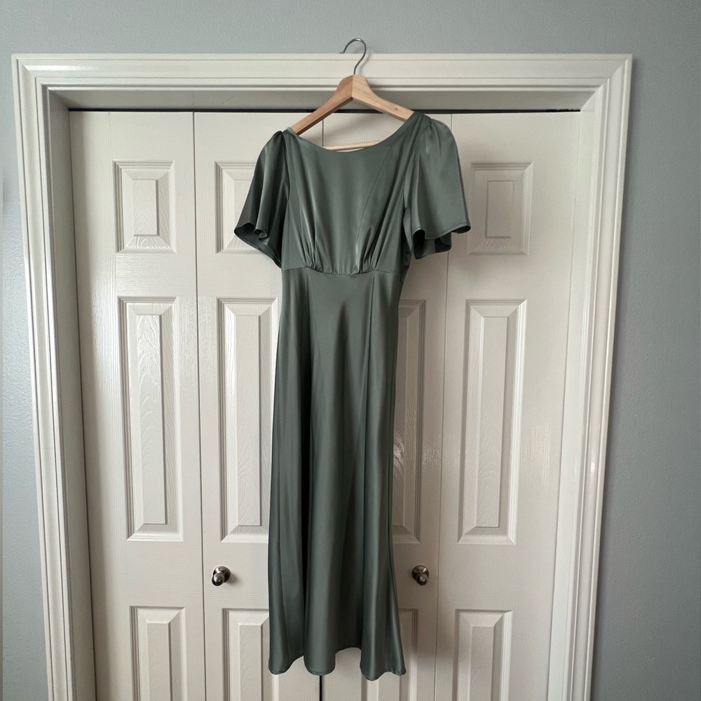 Baltic Born Sage Green Satin Midi Dress